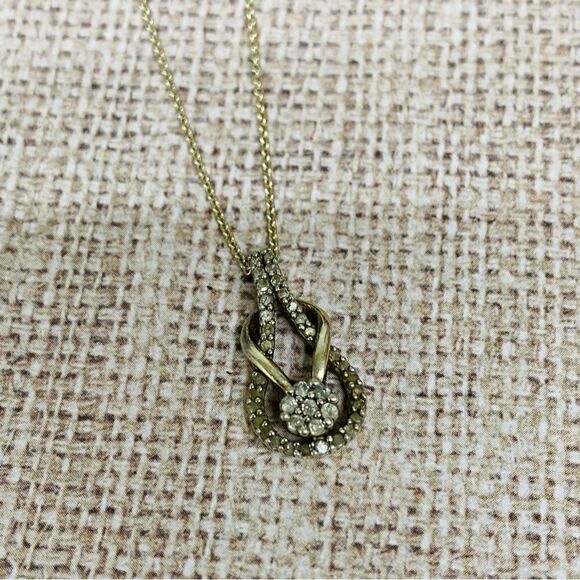 Sterling Silver Gold Wash Knot Diamond Necklace - Picture 1 of 4